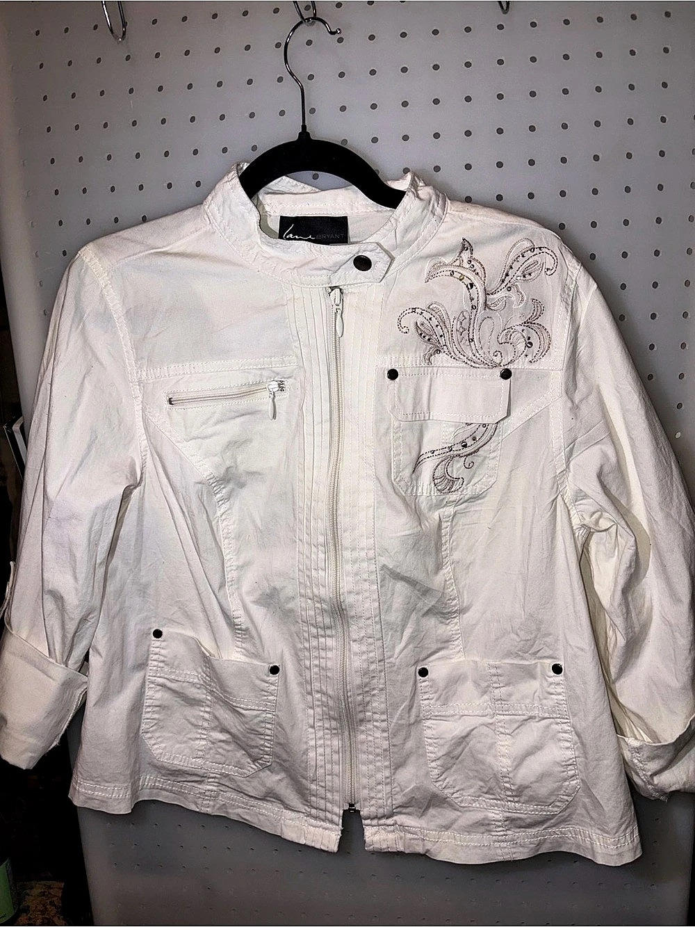 Lane Bryant Embroidered White Utility Jacket in White Size 16
